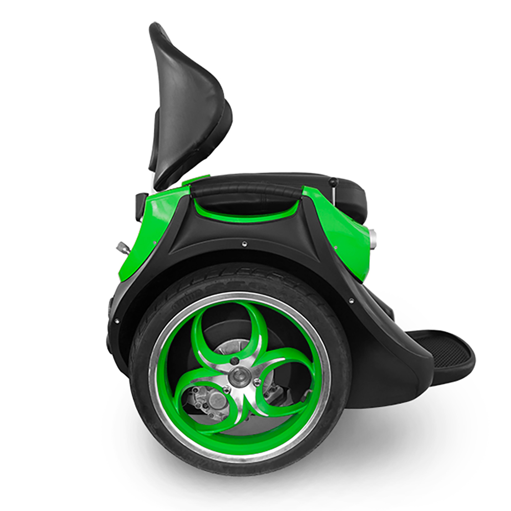 The green Omeo machine side profile view