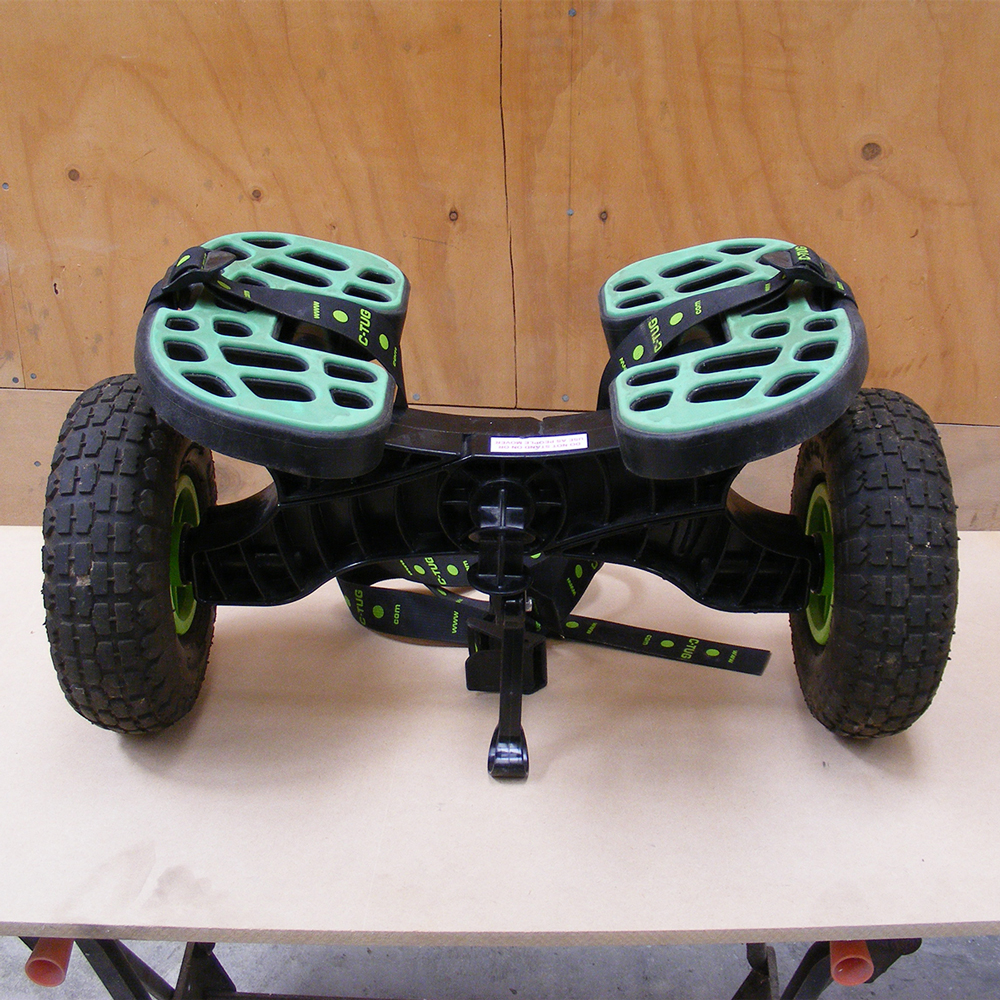 Earlier model of the C-Tug Kayak Trolley in  the workshop