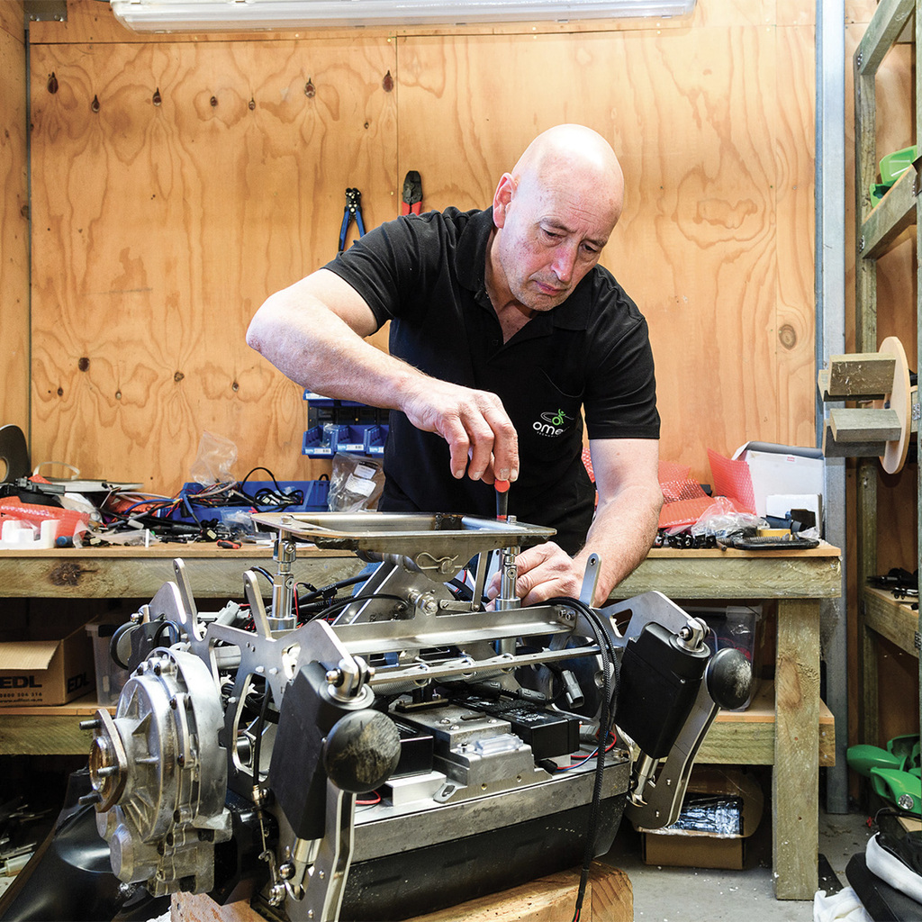 Kevin working on the Omeo electronics